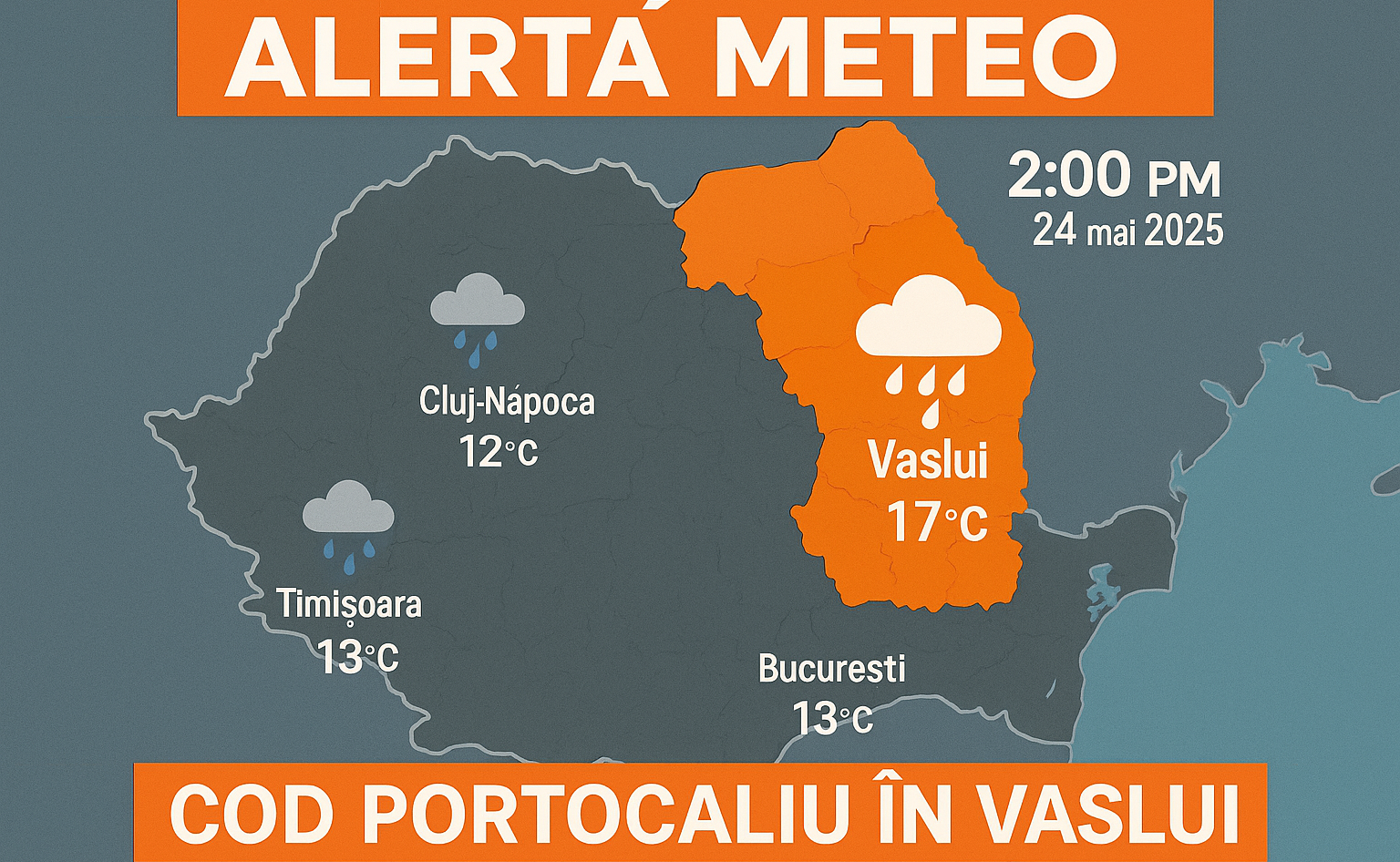 Cod Roșu urmat de Cod Portocaliu în Vaslui: Furtuni violente, grindină și vânt cu aspect de tornadă lovesc România la ceas de seară
