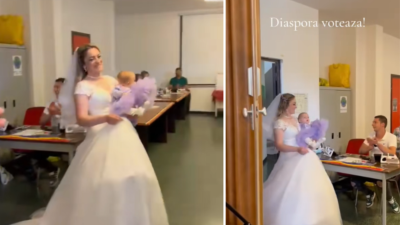 Mireasă la urne: o româncă din Italia a votat în ziua nunții, îmbrăcată în rochie albă și cu bebelușul în brațe imagine postare