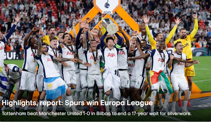 Tottenham Hotspur a câștigat Europa League 2025, învingând Manchester United cu 1-0 și întrerupând o secetă de trofee de 17 ani - Video imagine postare